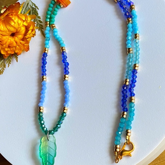 Ocean Sky Crystal Necklace with Austrian Crystals & SeaGlass - Picture 5 of 11